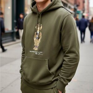 Polo Ralph Lauren Polo Bear Hoodie Olive Green Men’s Size L/G